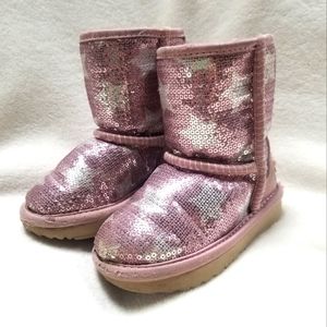 Girls Pink Sequin Ugg Boots Size 7C